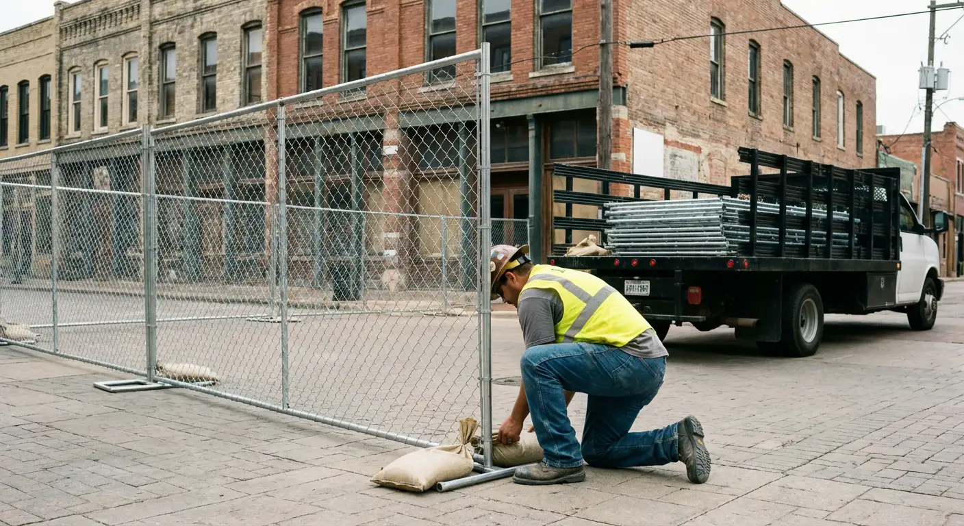 Temporary fence installation in Kingwood urban environment