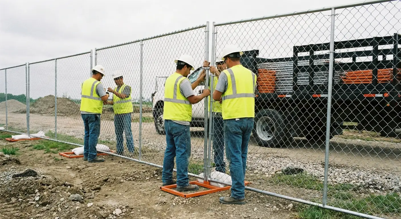 Lake Houston Fence Rentals team installing temporary fencing in Kingwood, TX
