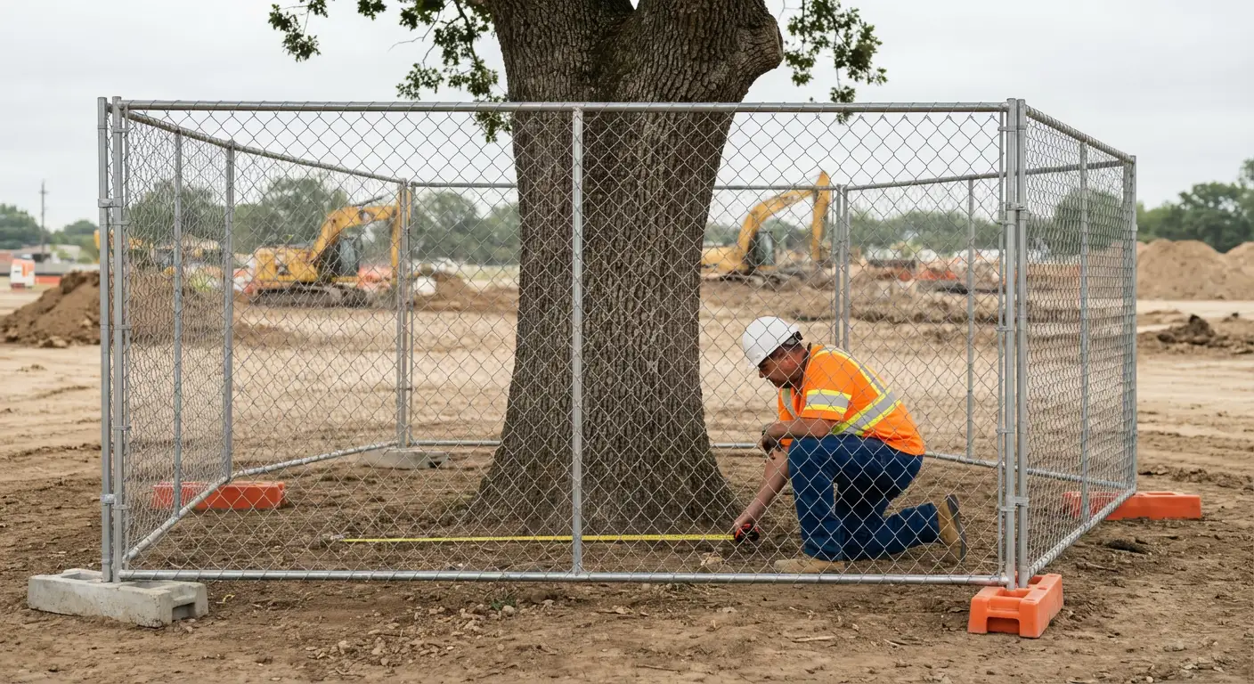 Tree protection zone fencing installation in Kingwood, TX