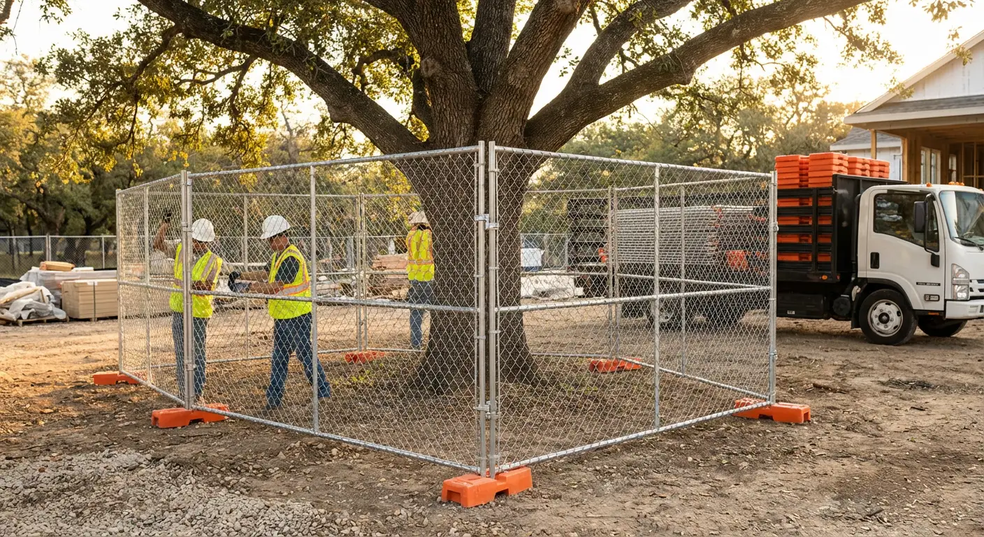 Tree protection zone fencing background in Kingwood, TX