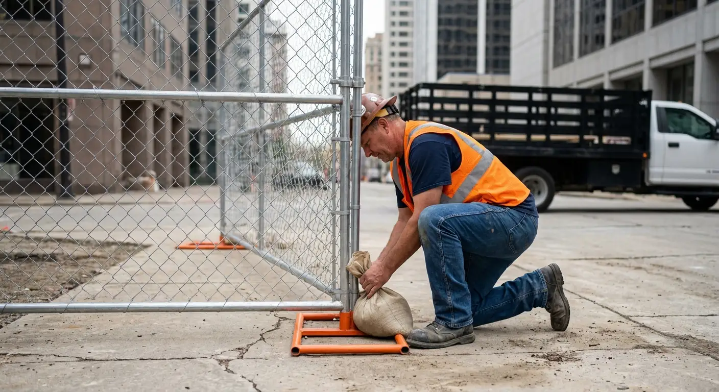 Temporary fence installation in Downtown Kingwood area