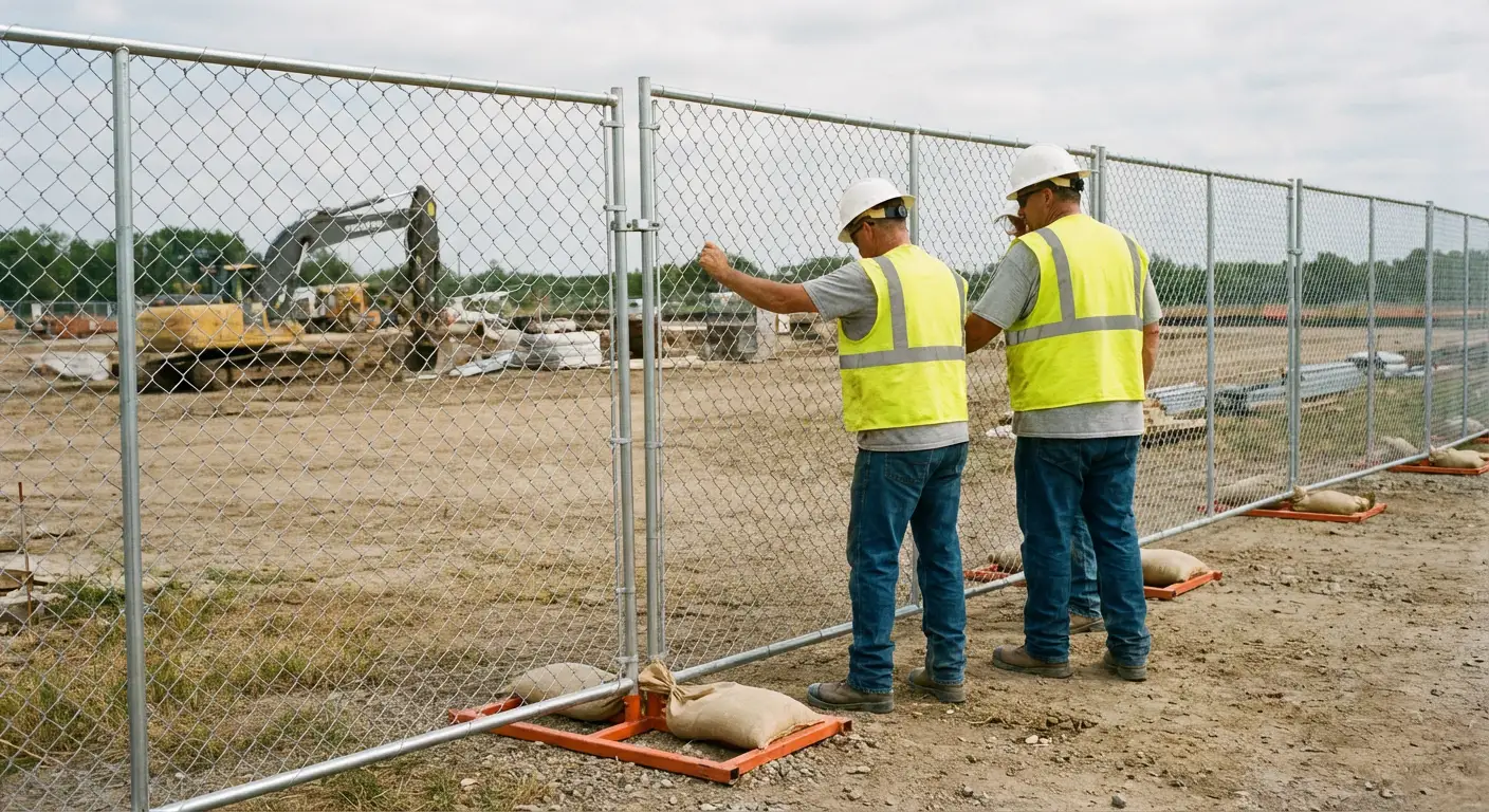Construction site chain link panel installation in Kingwood, TX